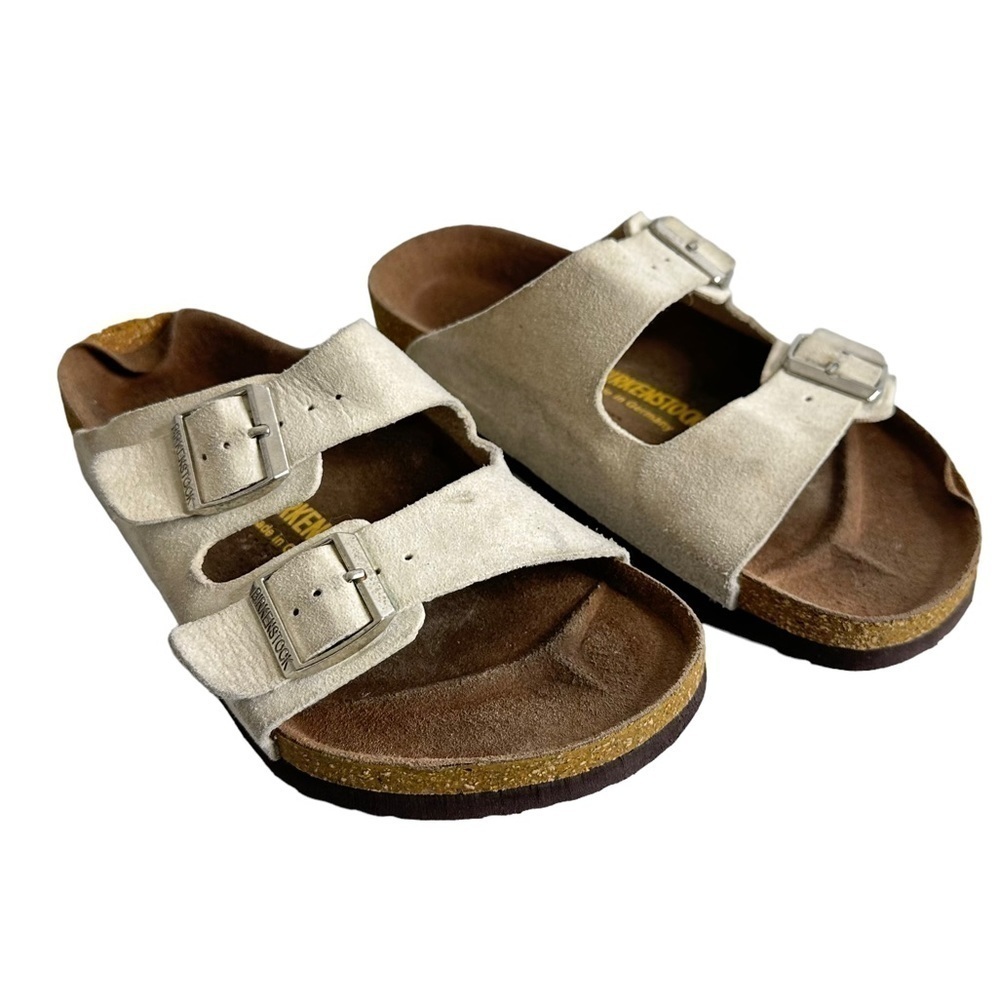 Birkenstock Arizona Suede Sandals Size 35 L 4 Narrow Soft Footbed Stone Gray - Picture 2 of 15